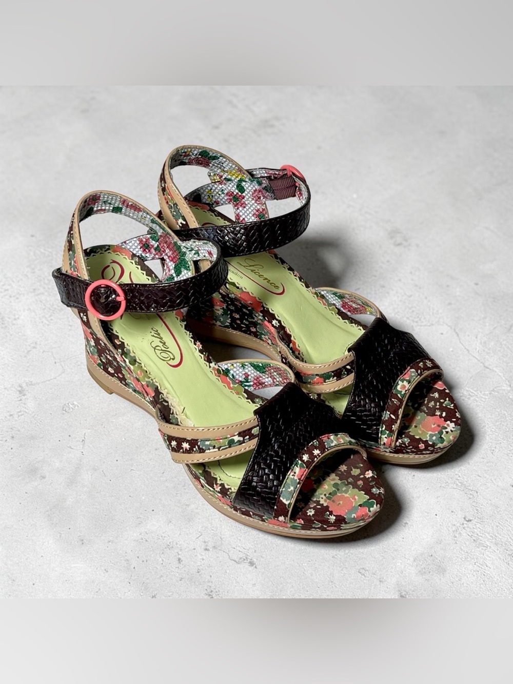Poetic Licence London Floral women’s Wedge Heels Sandals Shoe Size 38 1/2 US 7.5